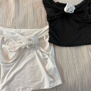 Elegant Black and White Floral Women Tops